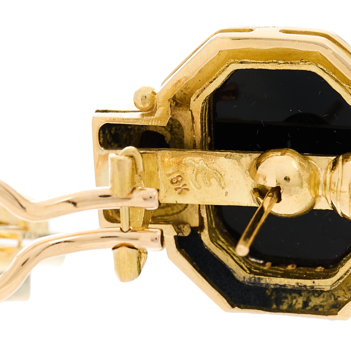 18K Yellow Gold Venetian Glass Black Onyx Cherub Seahorse Intaglio Earrings