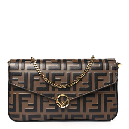 Fendi Vitello Soft F is Fendi Bi-Color FF 1974 Embossed Envelope Wallet On Chain with Pouches Maya Black 3 of 10