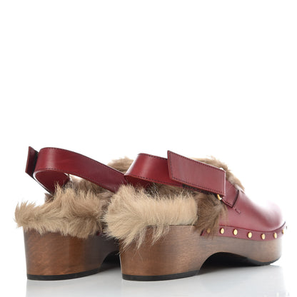 Gucci Calfskin Fur Horsebit Amstel Slingback Clogs 39 Rosso Naturale 4 of 9