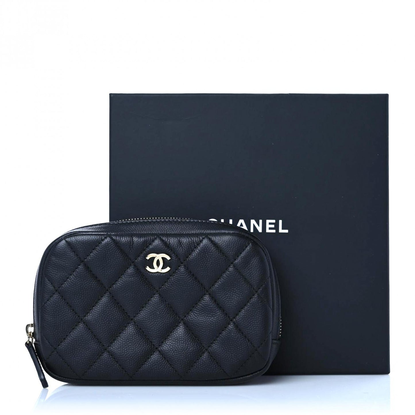 Caviar Quilted Small Curvy Pouch Cosmetic Case Black