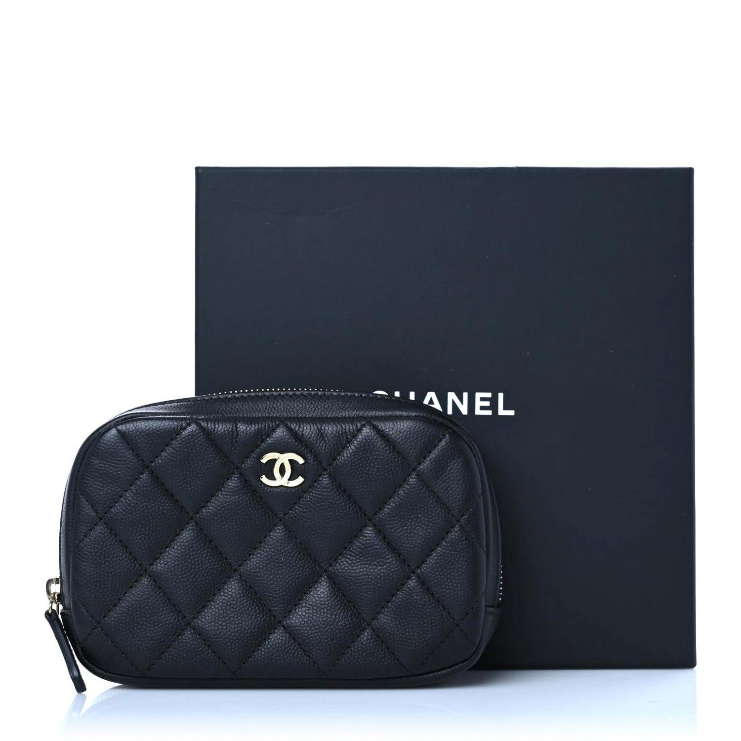 Chanel Caviar Quilted Small Curvy Pouch Cosmetic Case Black 13 of 13