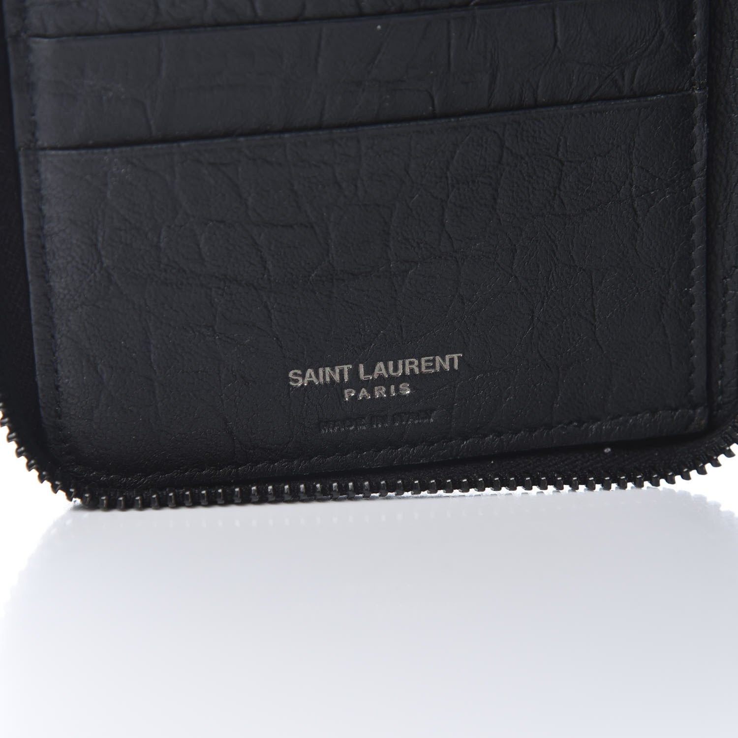Saint Laurent Crocodile Embossed Sheepskin Mens Zip Around Continental Wallet Black 6 of 8