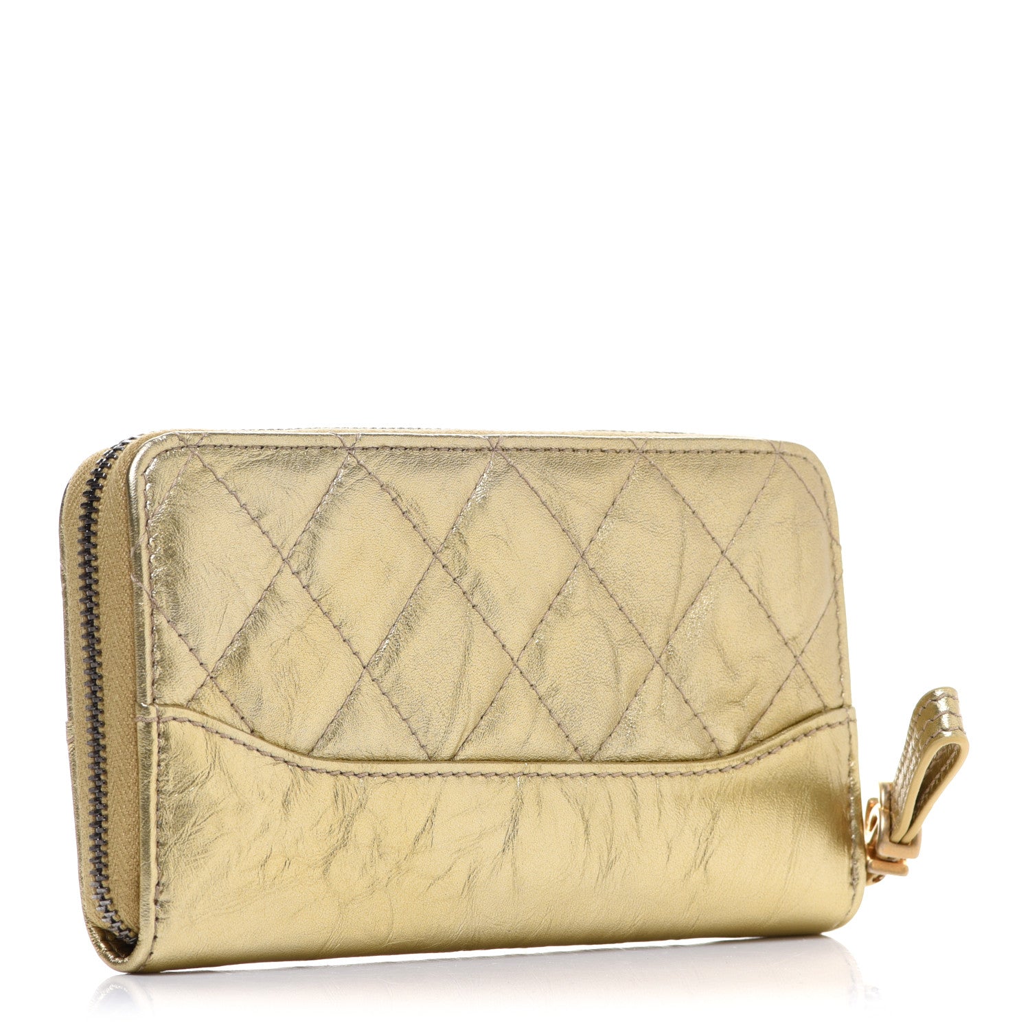 Chanel Metallic Aged Calfskin Quilted Small Gabrielle Zip Around Wallet Gold 3 of 9
