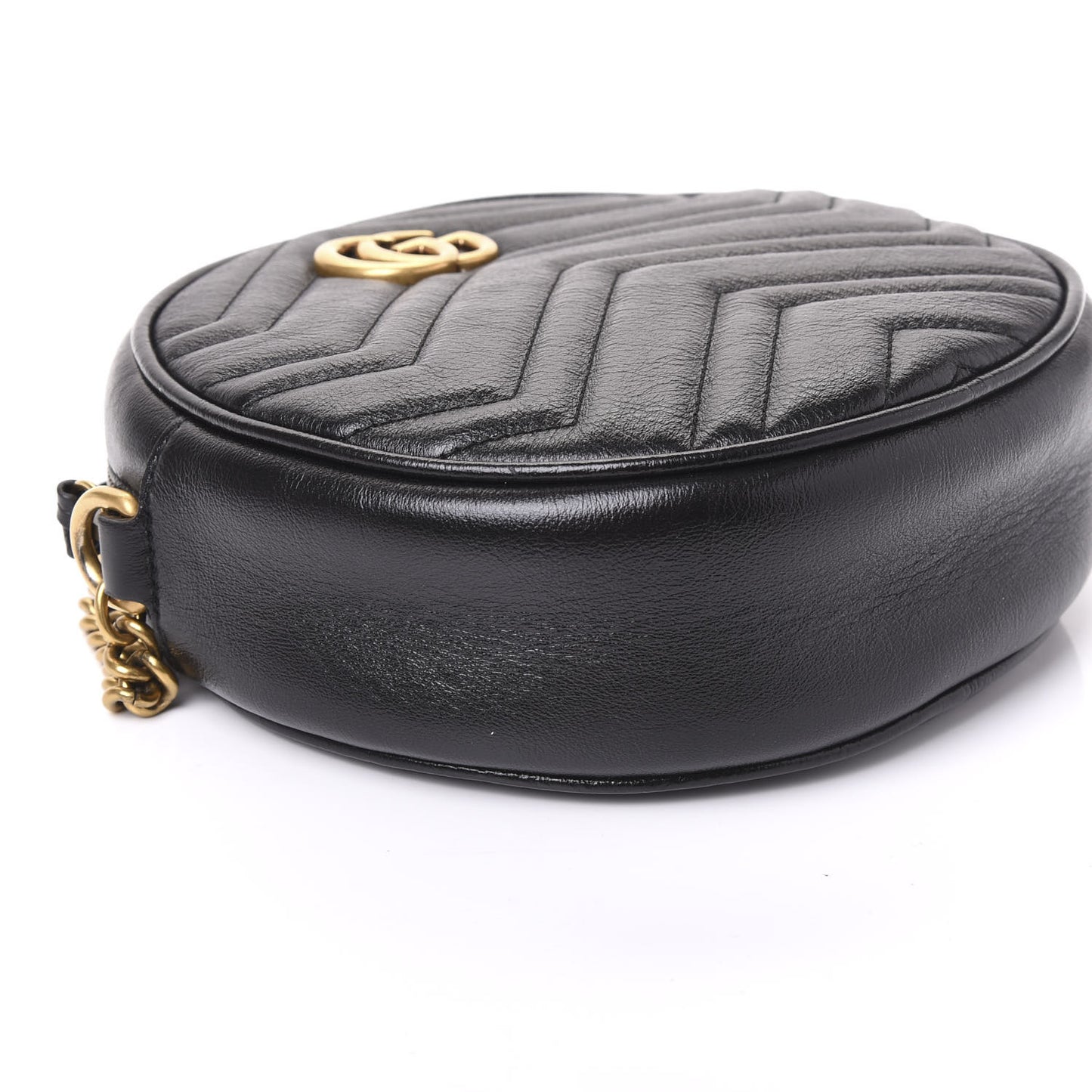 Azalea Calfskin Matelasse Heart Mini GG Marmont Round Shoulder Bag Black