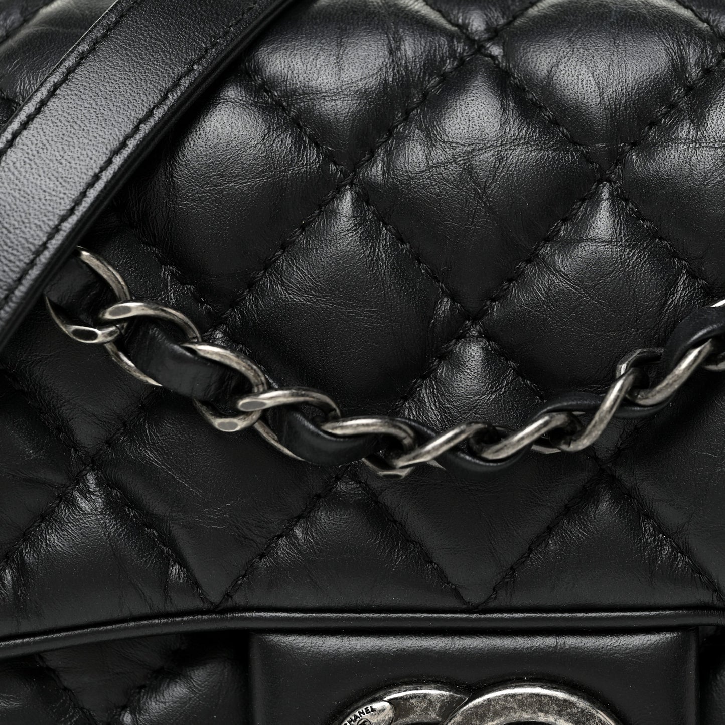 Aged Calfskin Quilted Small Easy Flap Black