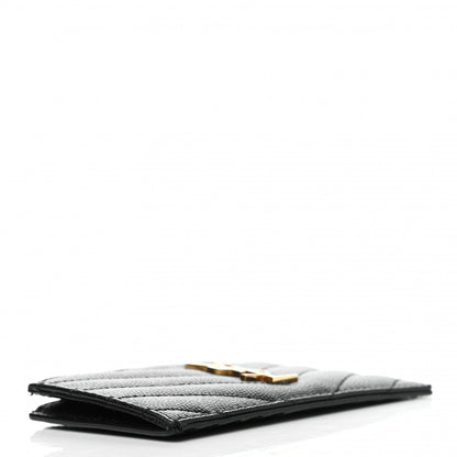 Saint Laurent Grain De Poudre Matelasse Chevron Monogram Fragments Zippered Card Case Black 4 of 7