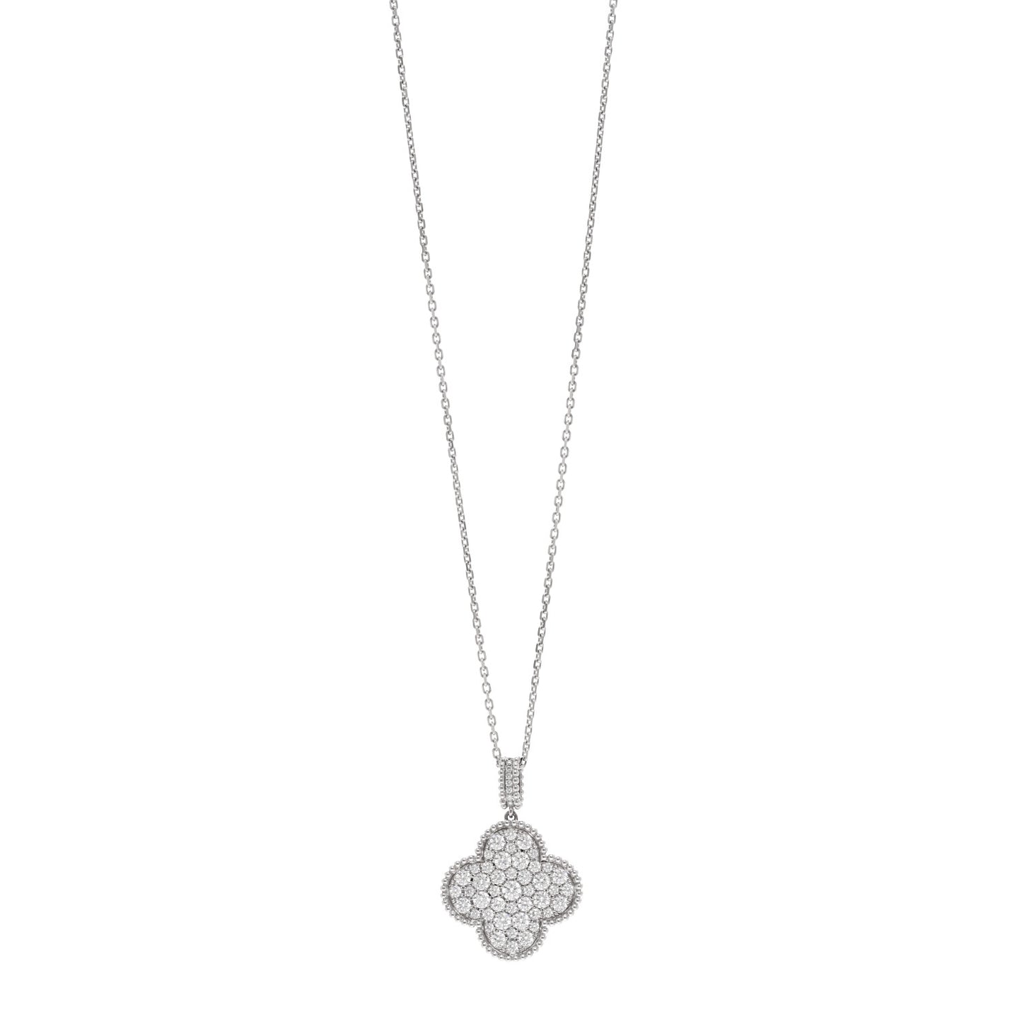 VAN CLEEF & ARPELS 18K White Gold Diamond Magic Alhambra Long Necklace