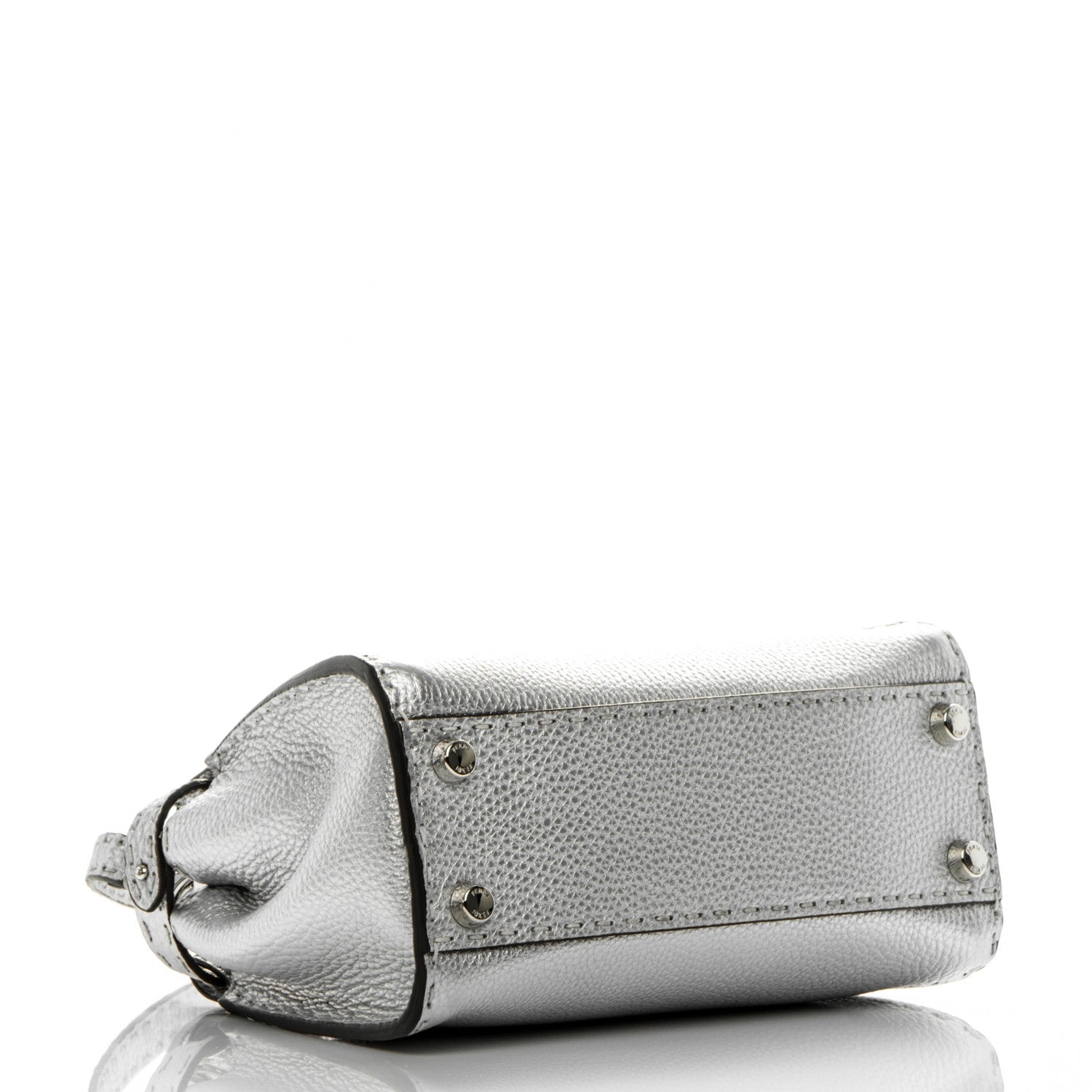 Fendi Cuoio Romano Lux Selleria Mini Peekaboo Iconic Satchel Argento 5 of 8