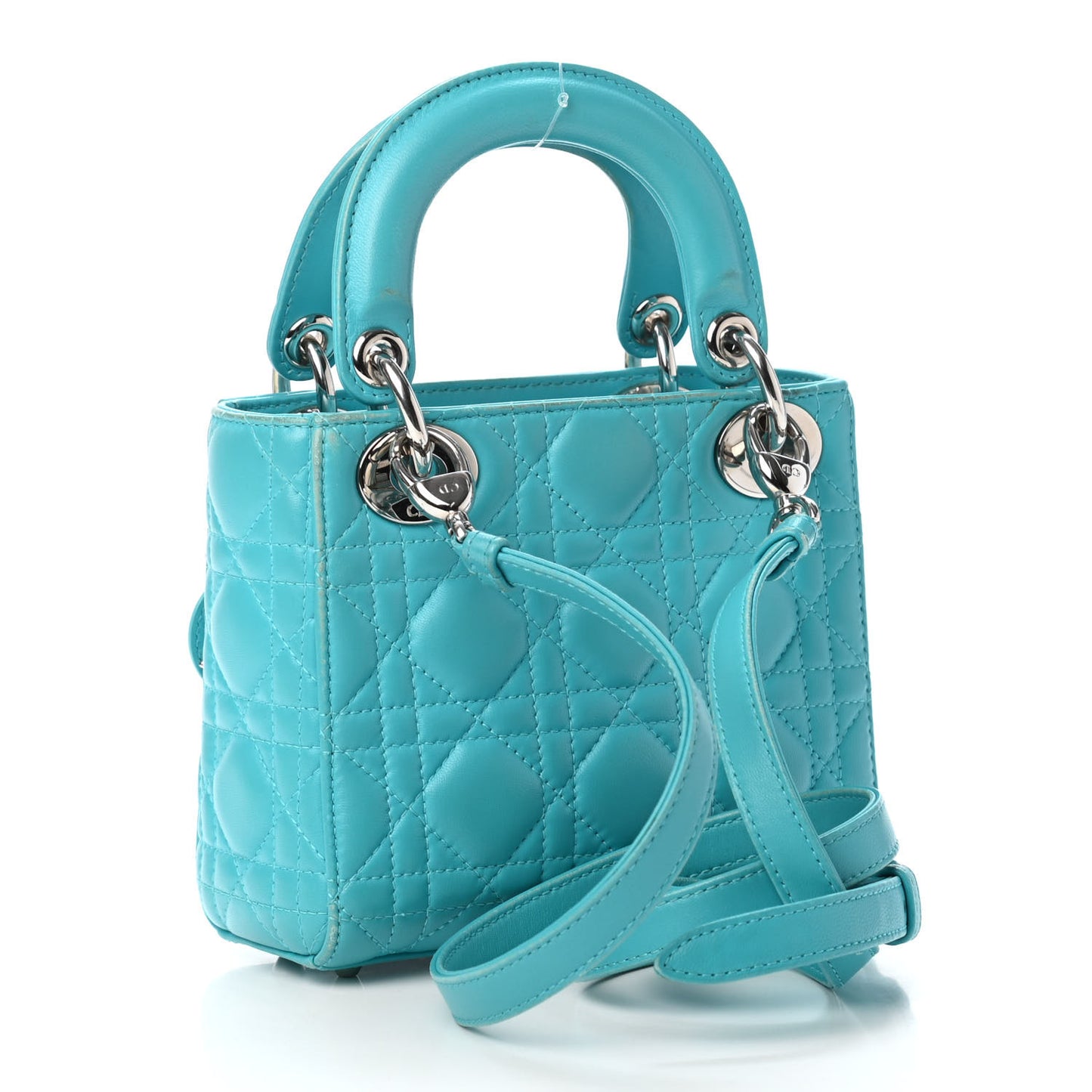 Lambskin Cannage Mini Lady Dior Turquoise