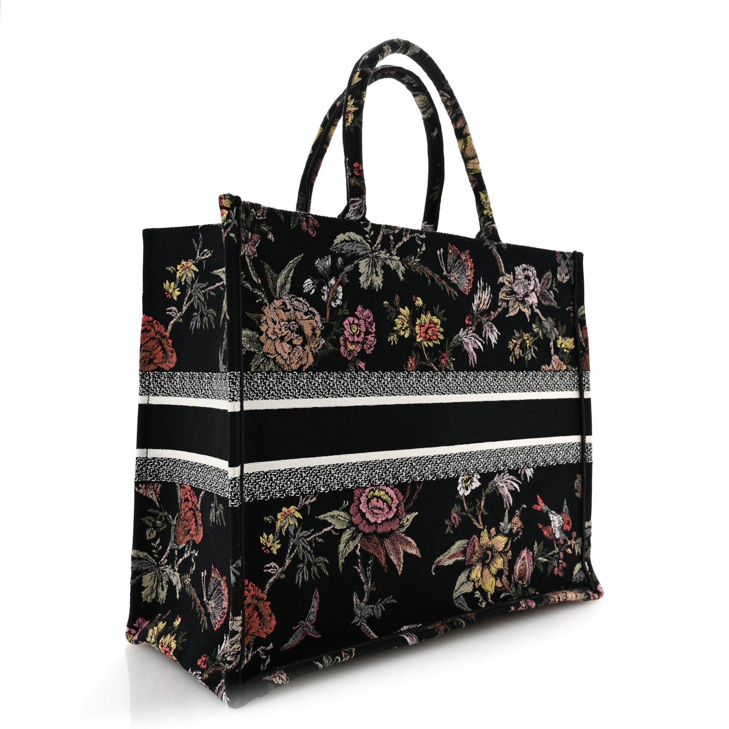 Canvas Jardin Botanique Embroidered Large Book Tote Black Multicolor