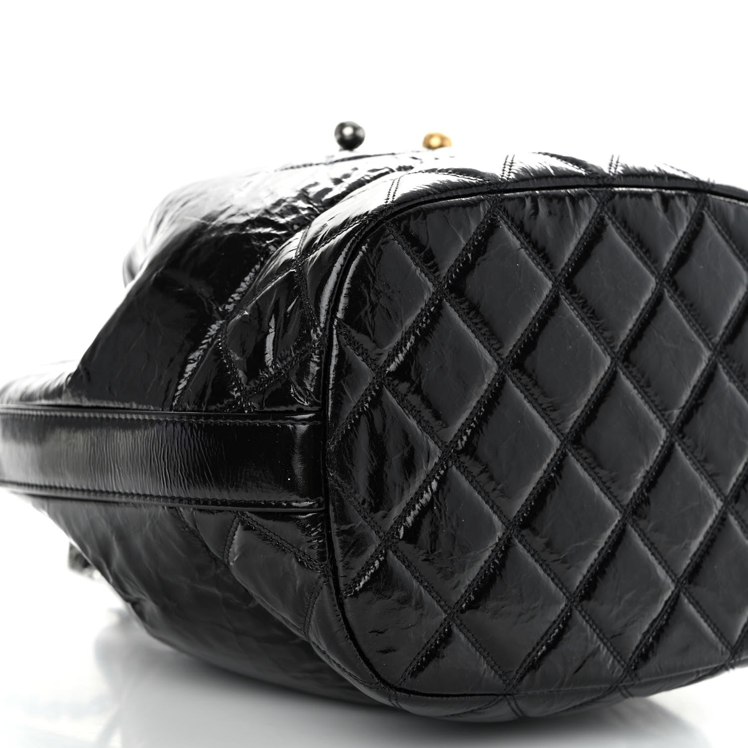Chanel Shiny Aged Calfskin CC Chain Drawstring Bag Black 9 of 10