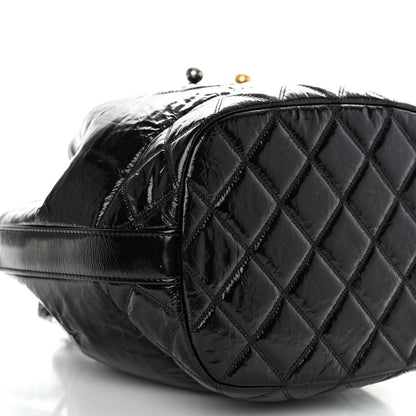 Chanel Shiny Aged Calfskin CC Chain Drawstring Bag Black 9 of 10