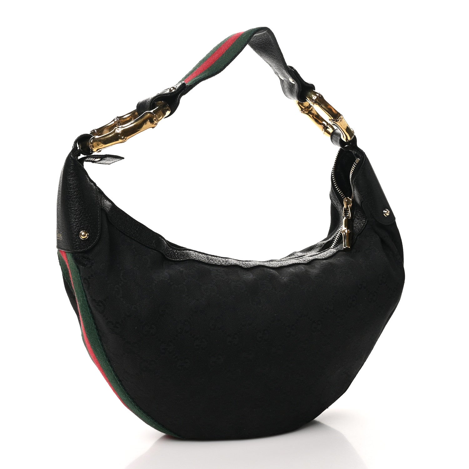 Gucci Monogram Web Bamboo Ring Hobo Black 3 of 12