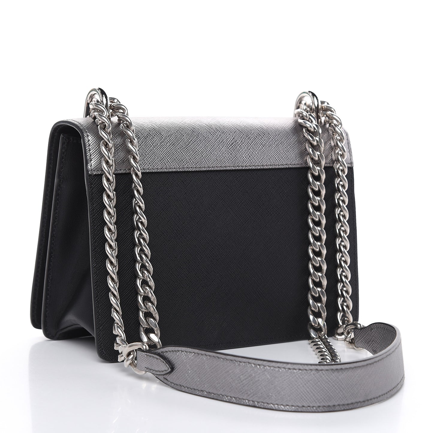 Metallic Saffiano Soft Chain Shoulder Bag Silver
