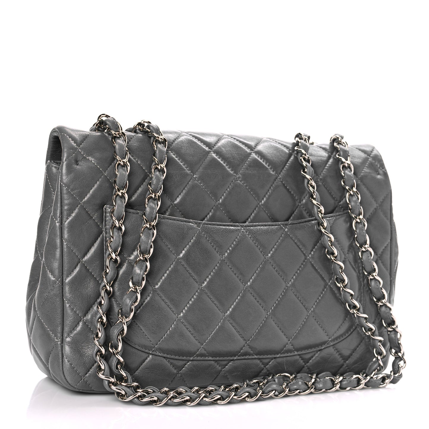 Lambskin Quilted Jumbo Single Flap Grey