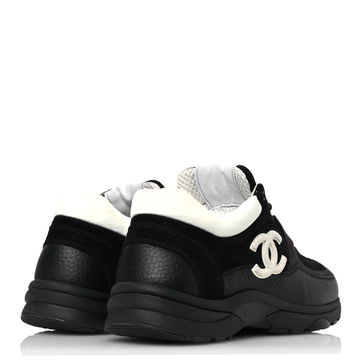 Chanel Mesh Suede Grained Calfskin Womens CC Sneakers 37 Black White 5 of 11