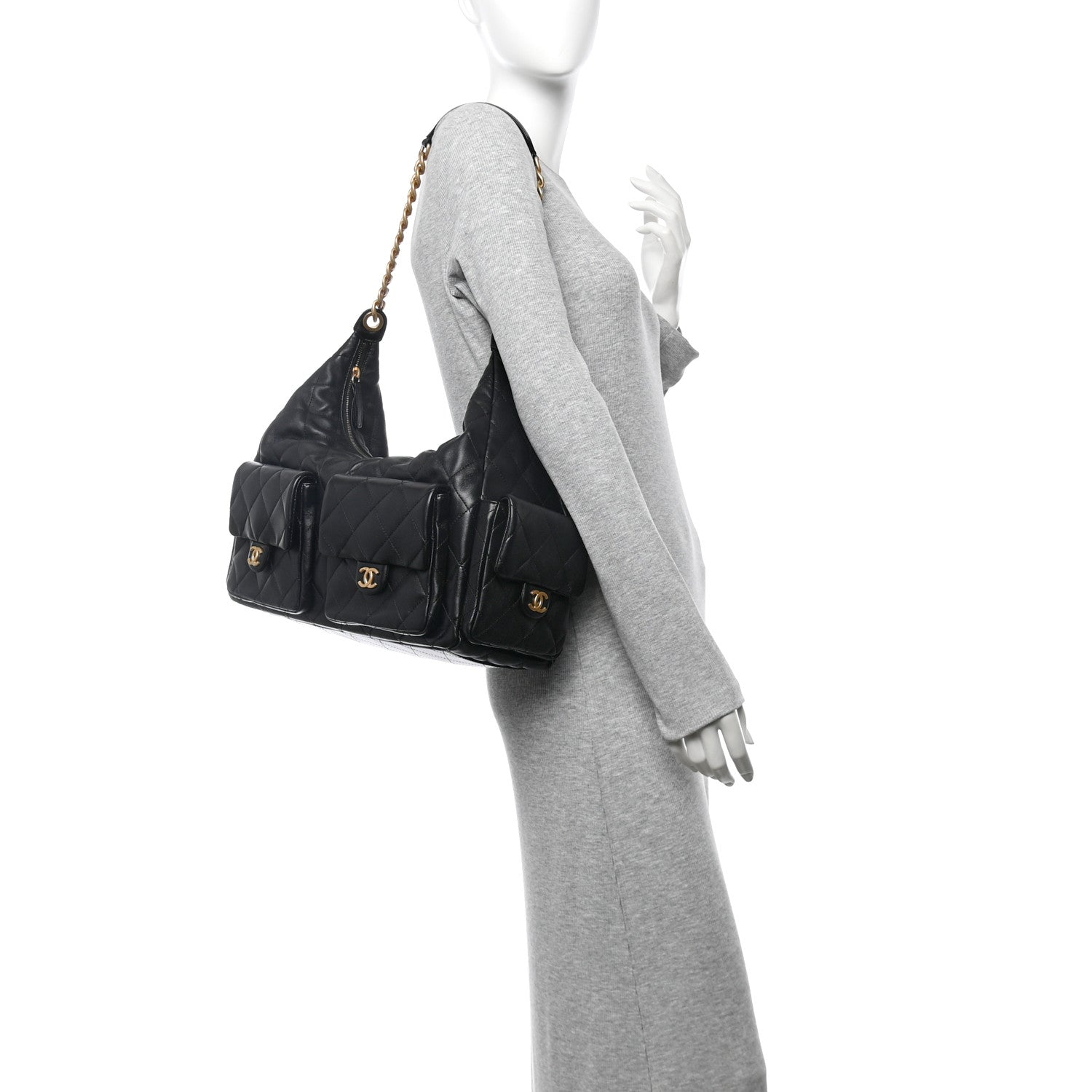 Chanel Shiny Lambskin Quilted Maxi Trendy Pockets Hobo Black 2 of 11