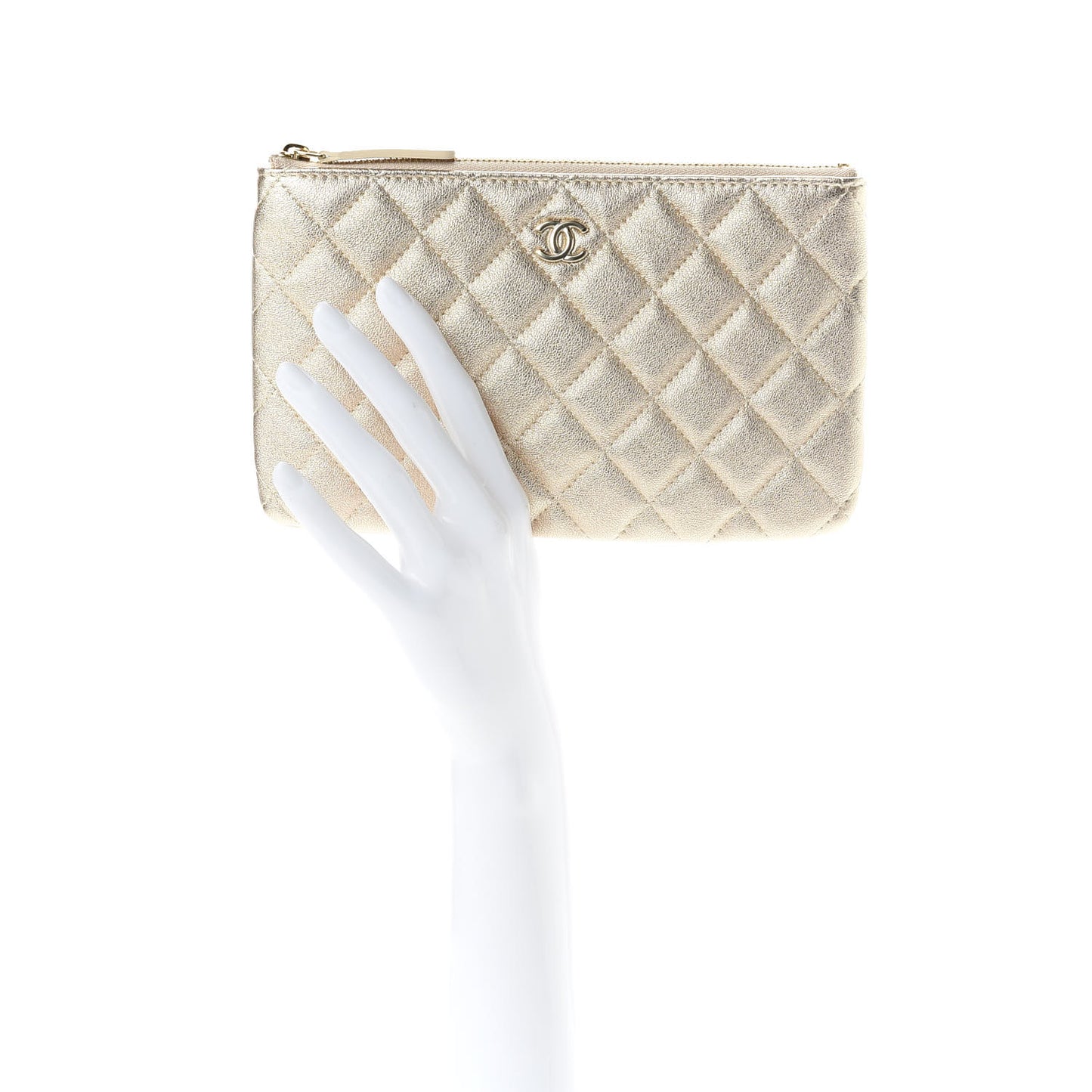 Metallic Lambskin Quilted Cosmetic Case Gold