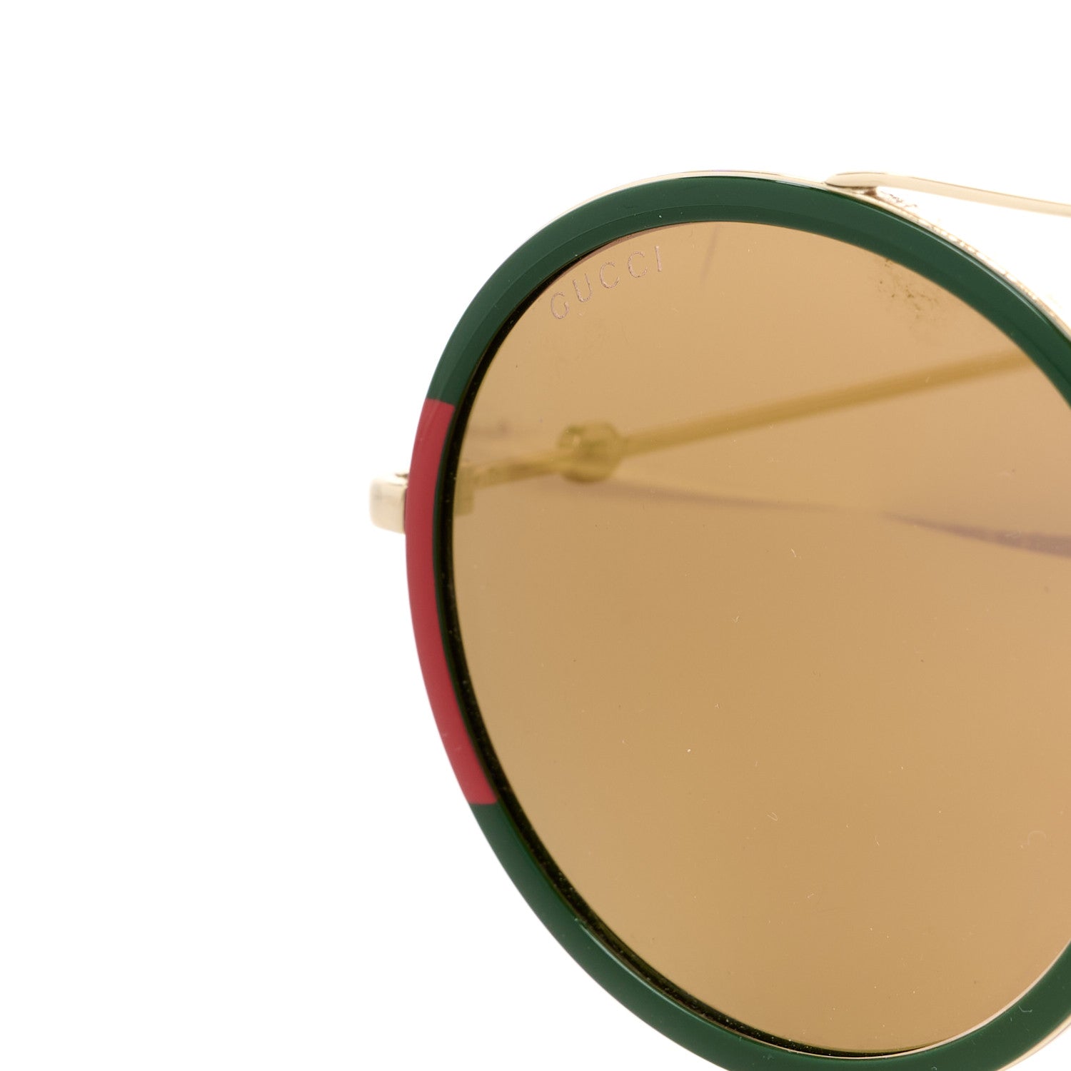 Gucci Metal Round Frame Sunglasses GG0061S Green Red 7 of 8