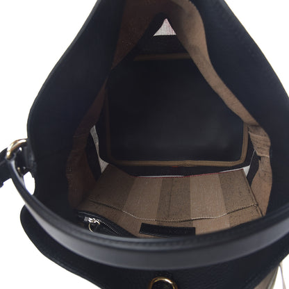 Burberry Grainy Calfskin Canvas Mega Check Medium Ashby Tassel Hobo Black 6 of 10