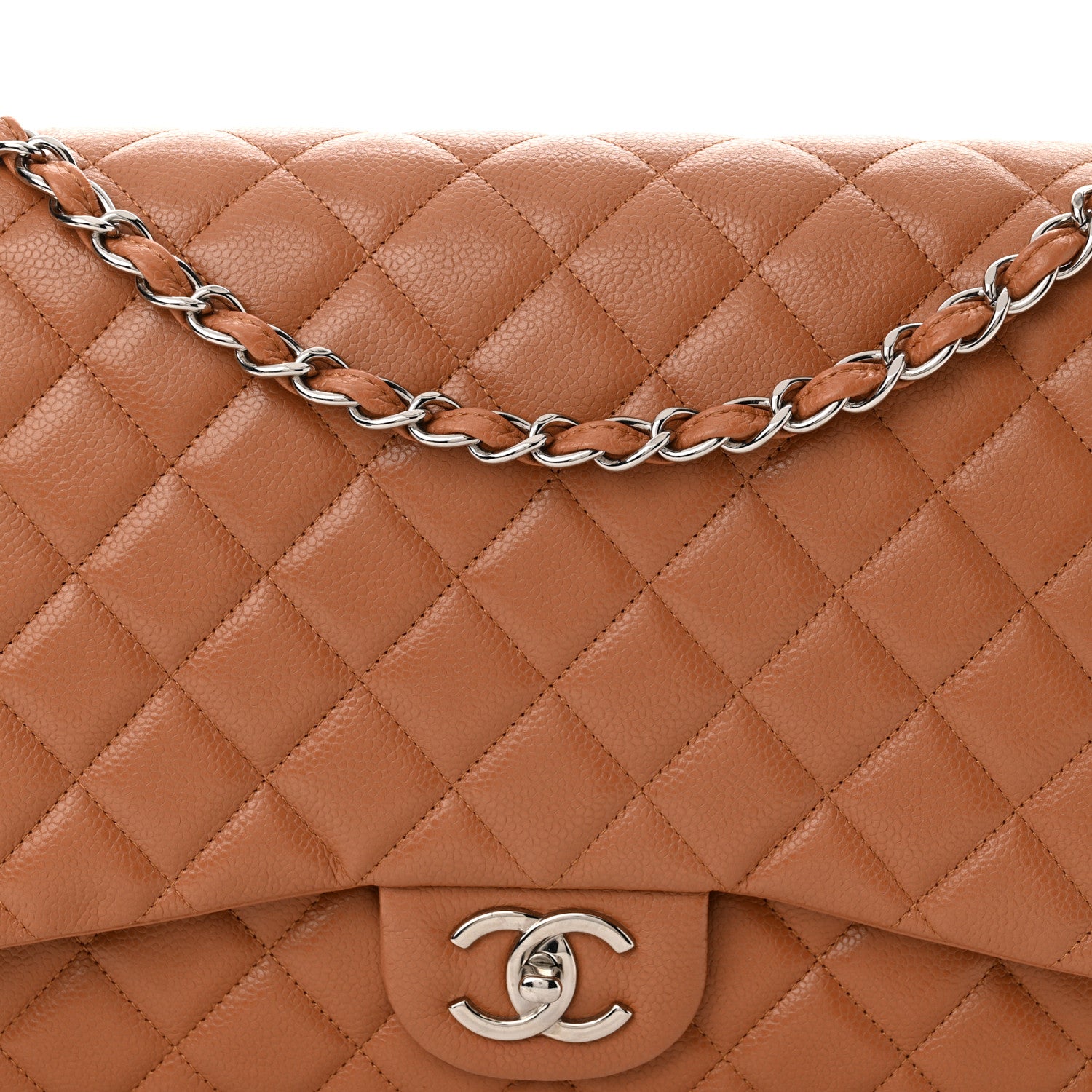 Chanel Caviar Quilted Maxi Double Flap Light Brown 9 of 11