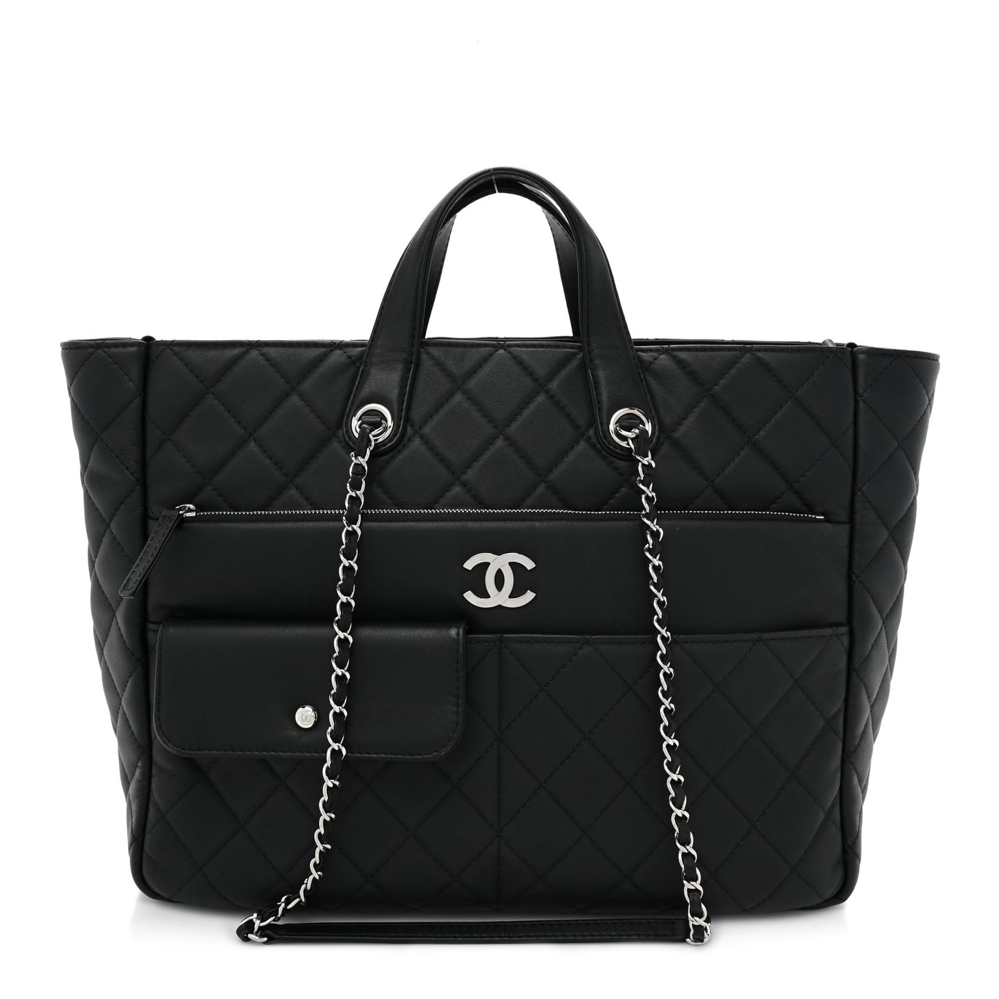 Calfskin Quilted Ultra Pocket Shopping Tote Black