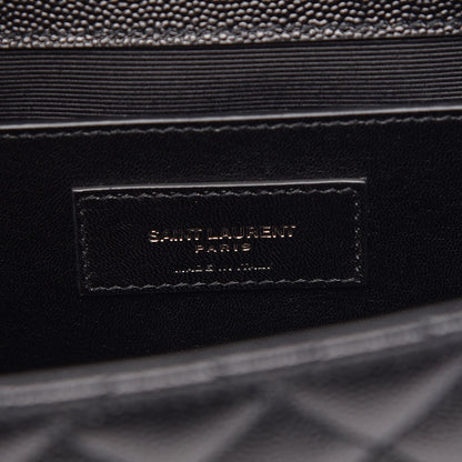 Saint Laurent Grain De Poudre Textured Mixed Matelasse Triquilt Medium Monogram Satchel Black 7 of 8