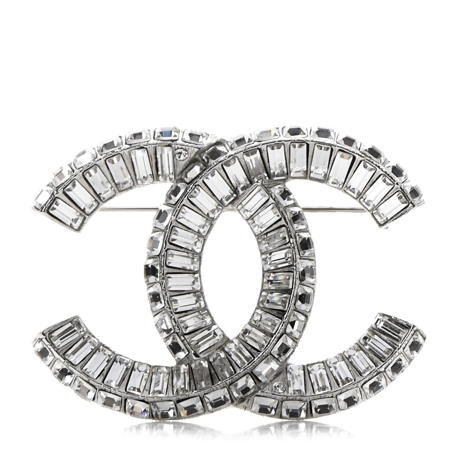 Baguette Crystal CC Brooch Silver