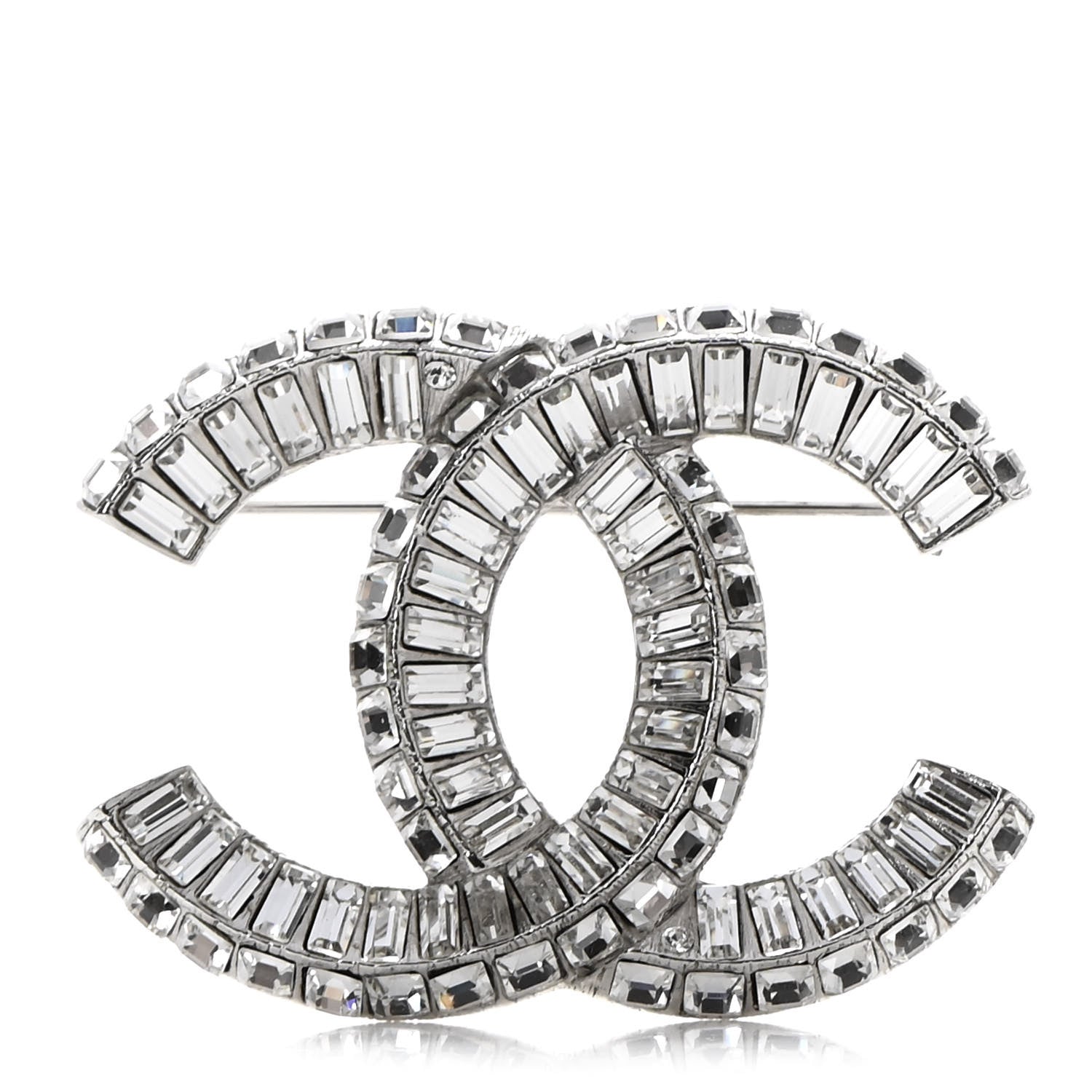 Chanel Baguette Crystal CC Brooch Silver 1 of 7