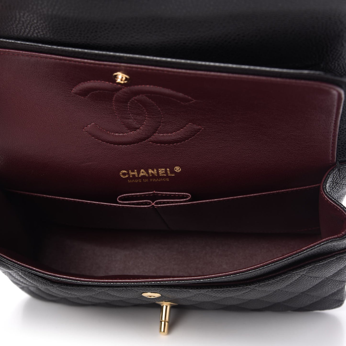 Caviar Quilted Medium Double Flap Black