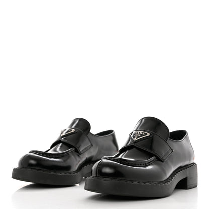 Prada Spazzolato Metal Triangle Logo 50mm Loafers 39 Black 3 of 10