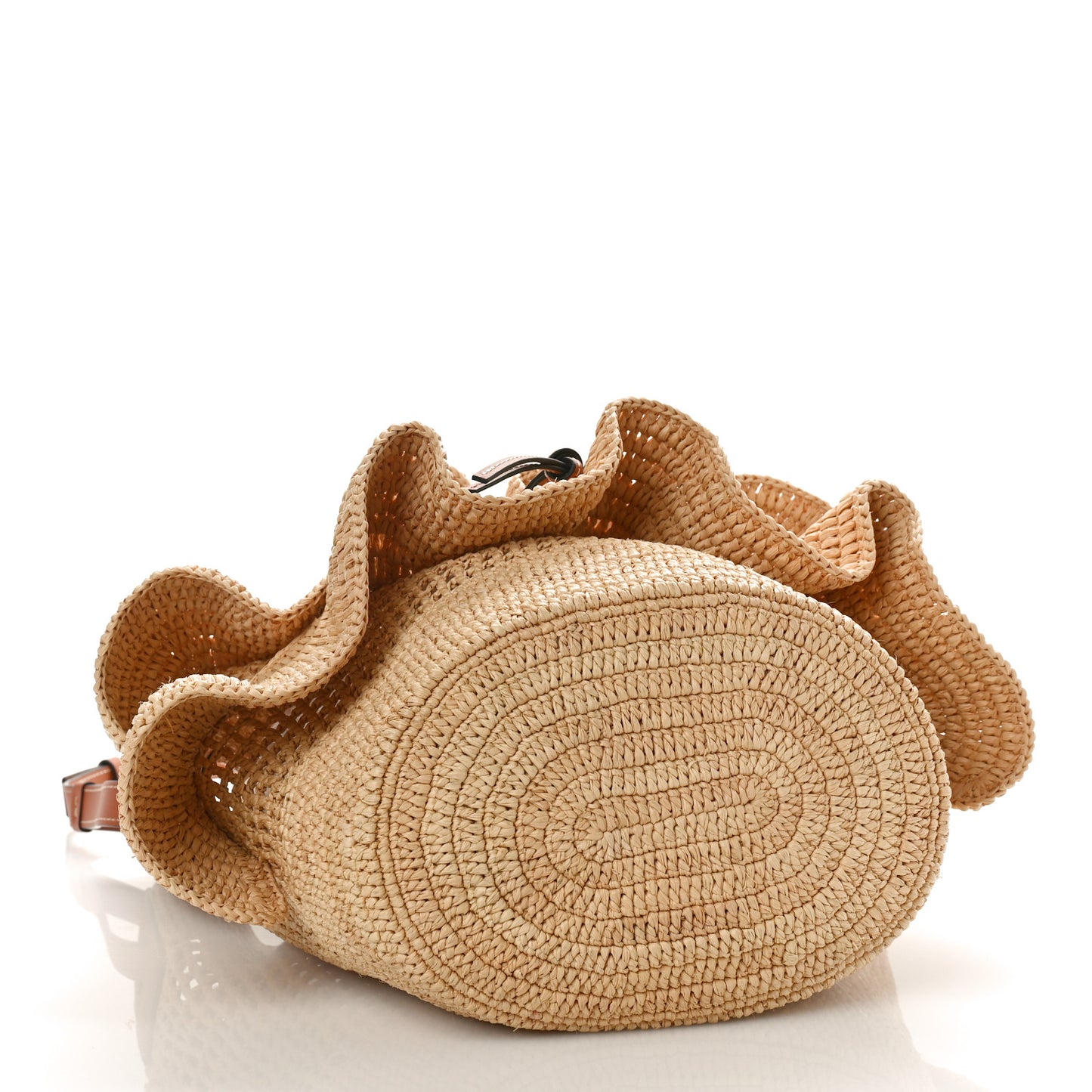 Raffia Calfskin Balloon Ruffles Bucket Bag Natural Tan