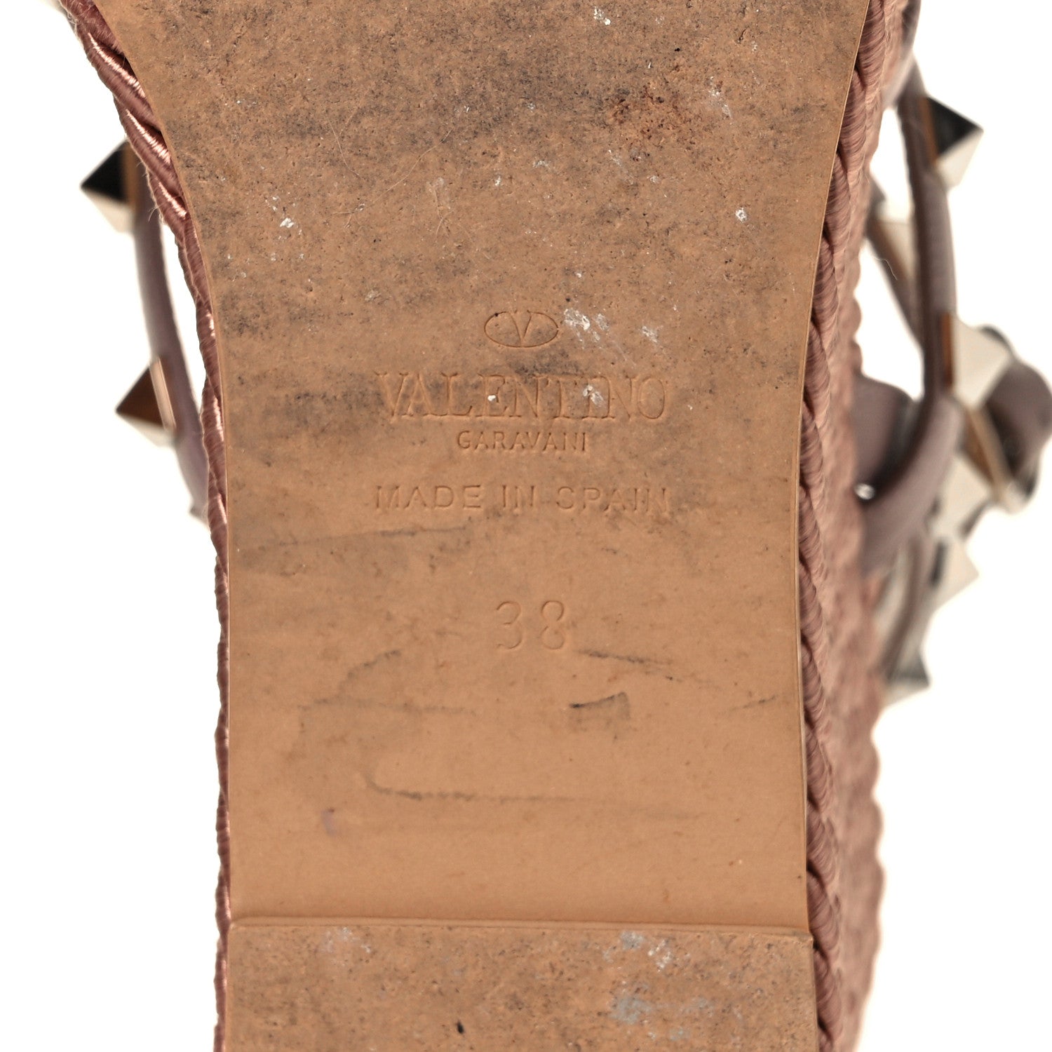 Valentino Garavani Calfskin Rockstud Ankle Strap Torchon Espadrille Caged 25/95mm Wedge Sandals 38 Poudre 6 of 8