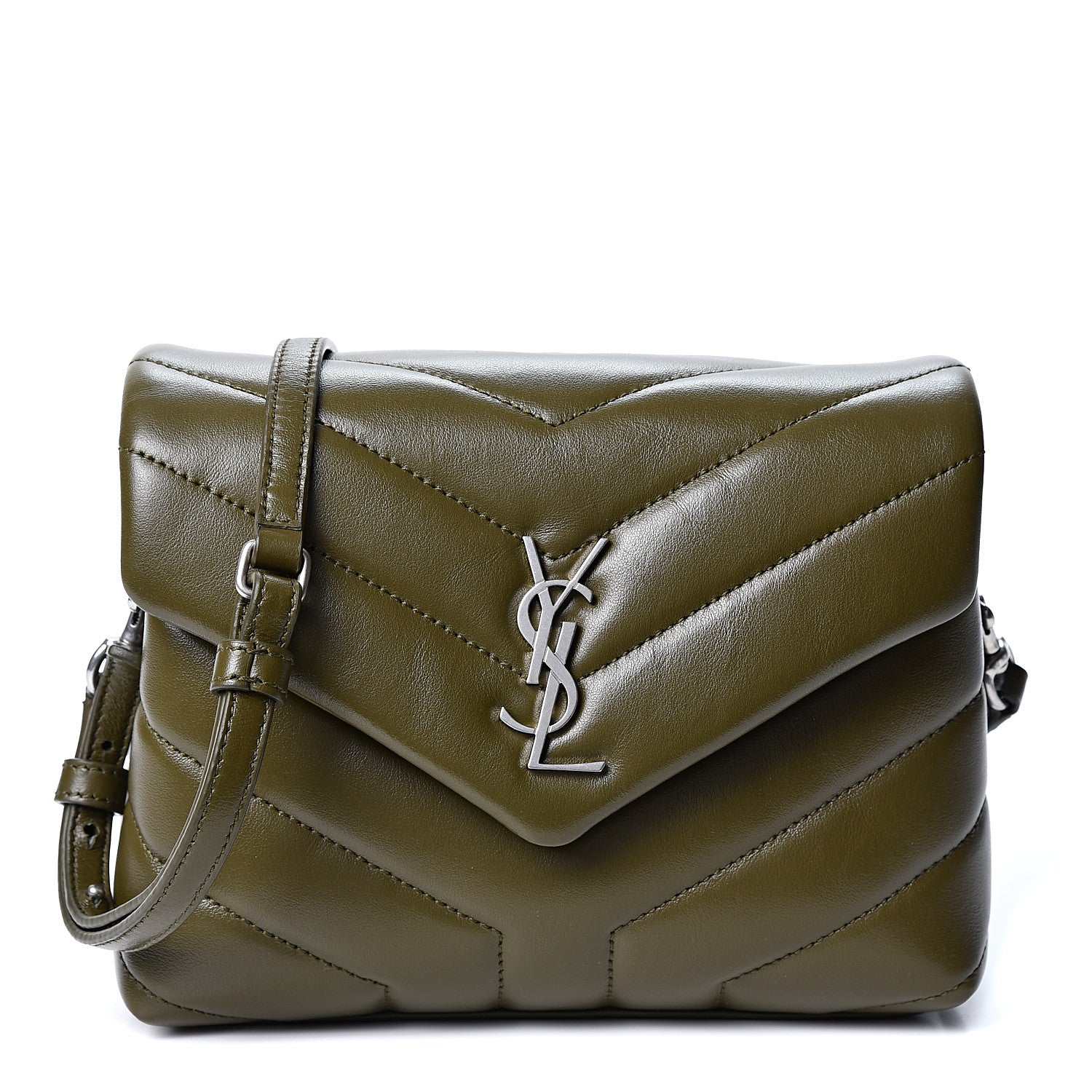 Saint Laurent Calfskin Y Quilted Monogram Toy Loulou Crossbody Bag Military Olive 1 of 9