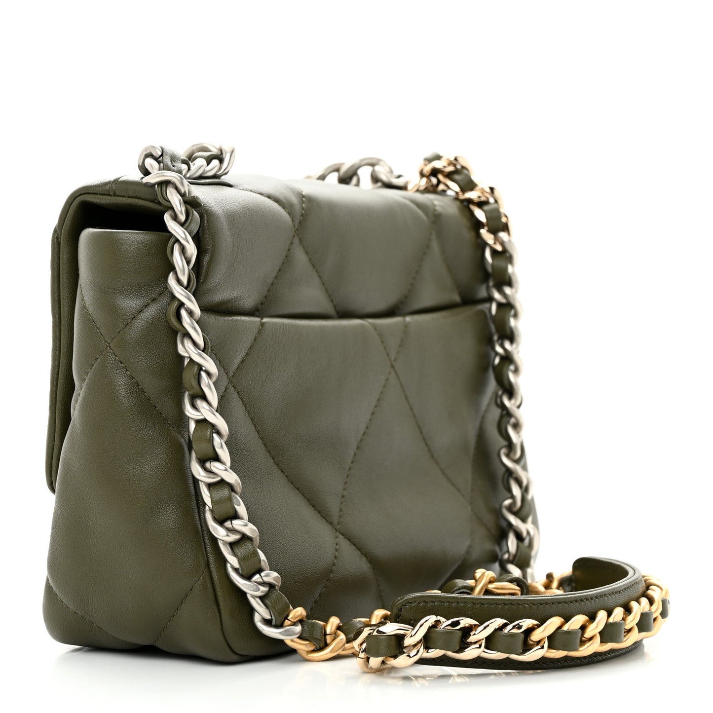 Lambskin Quilted Medium Chanel 19 Flap Khaki