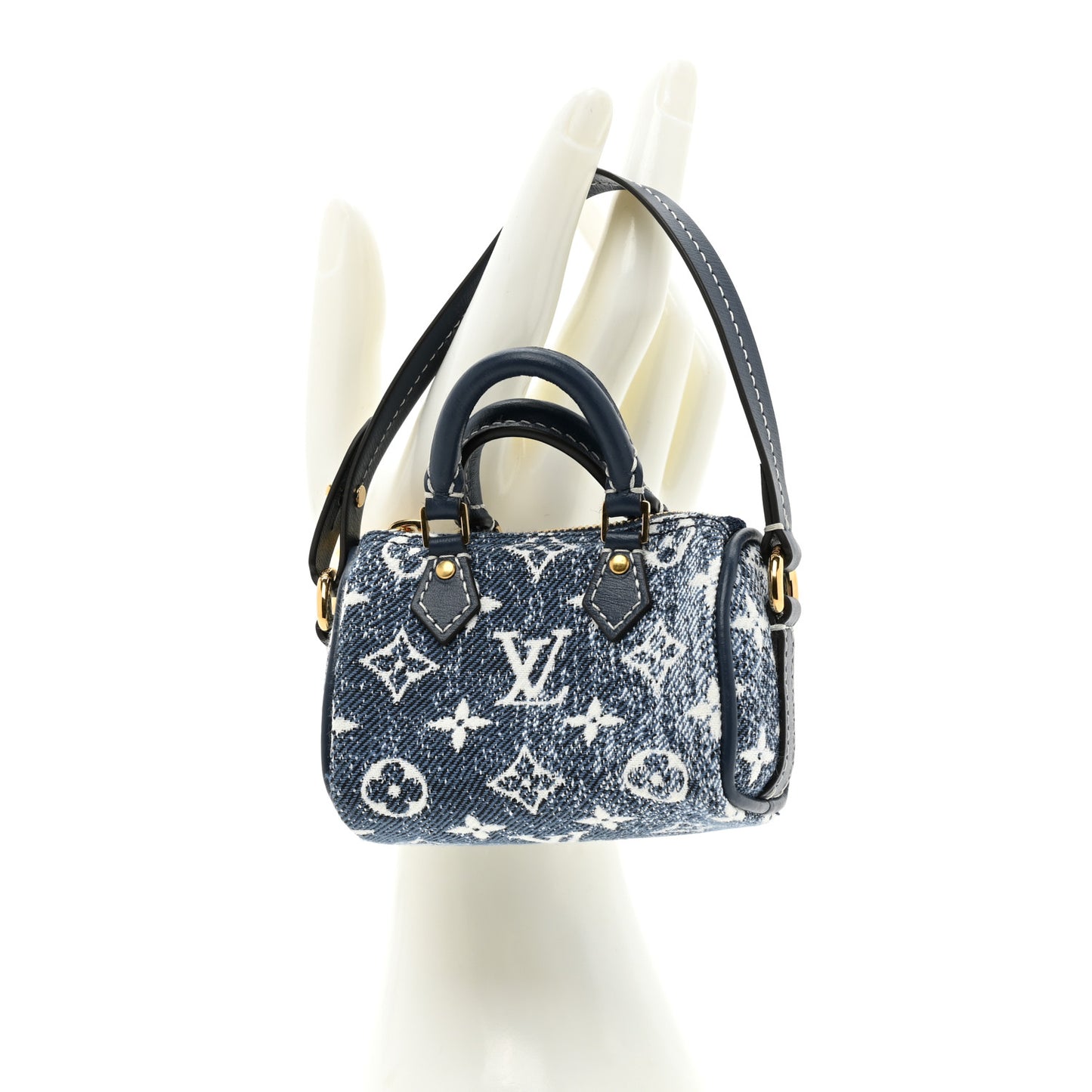 Denim Monogram Jacquard Micro Speedy Bag Charm Bleu