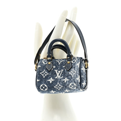 Louis Vuitton Denim Monogram Jacquard Micro Speedy Bag Charm Bleu 2 of 8