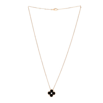 Van Cleef & Arpels 18K Rose Gold Diamond Black Onyx Vintage Alhambra Pendant Necklace 3 of 5