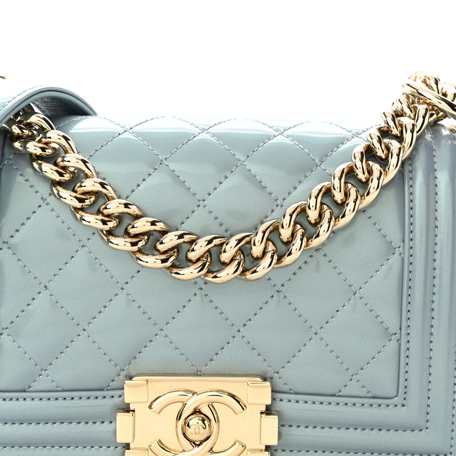 Chanel Iridescent Glazed Calfskin Quilted Small Boy Flap Light Blue 8 of 12