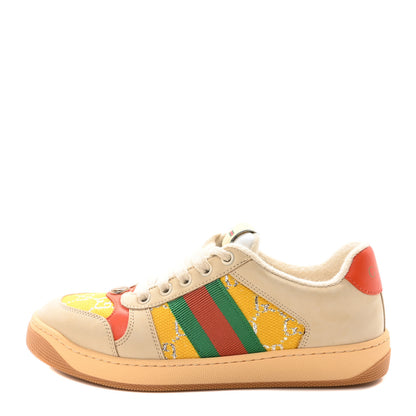 Gucci Lame GG Monogram Nubuck Web Screener Sneakers 37.5 Dusty Milk Yellow 1 of 8