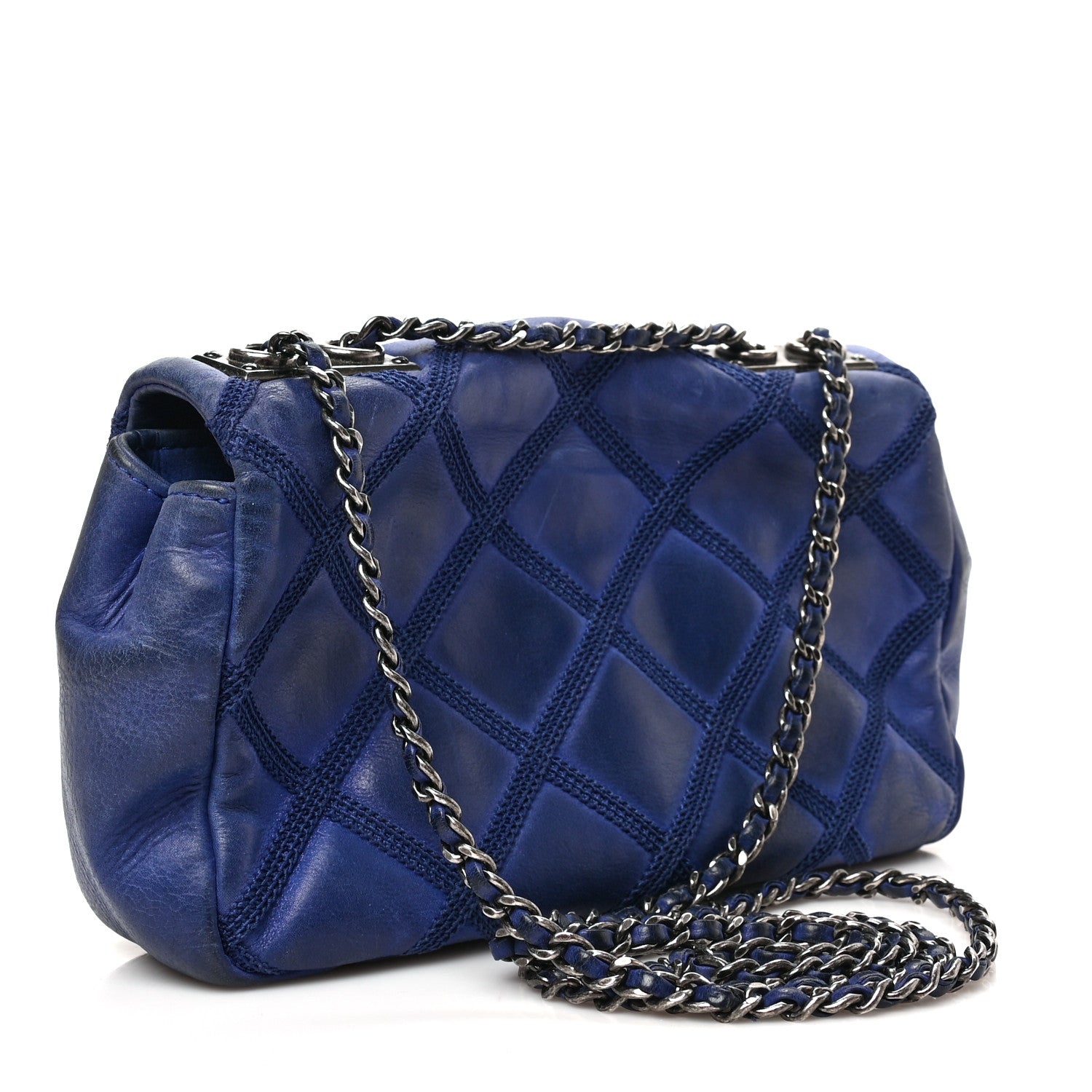 Chanel Iridescent Calfskin Diamond Embellished Medium Single Flap Blue 3 of 9