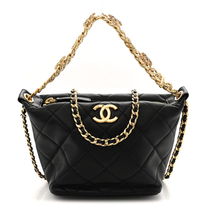 Chanel Lambskin Quilted Crystal Small CC Chain Hobo Black 1 of 11