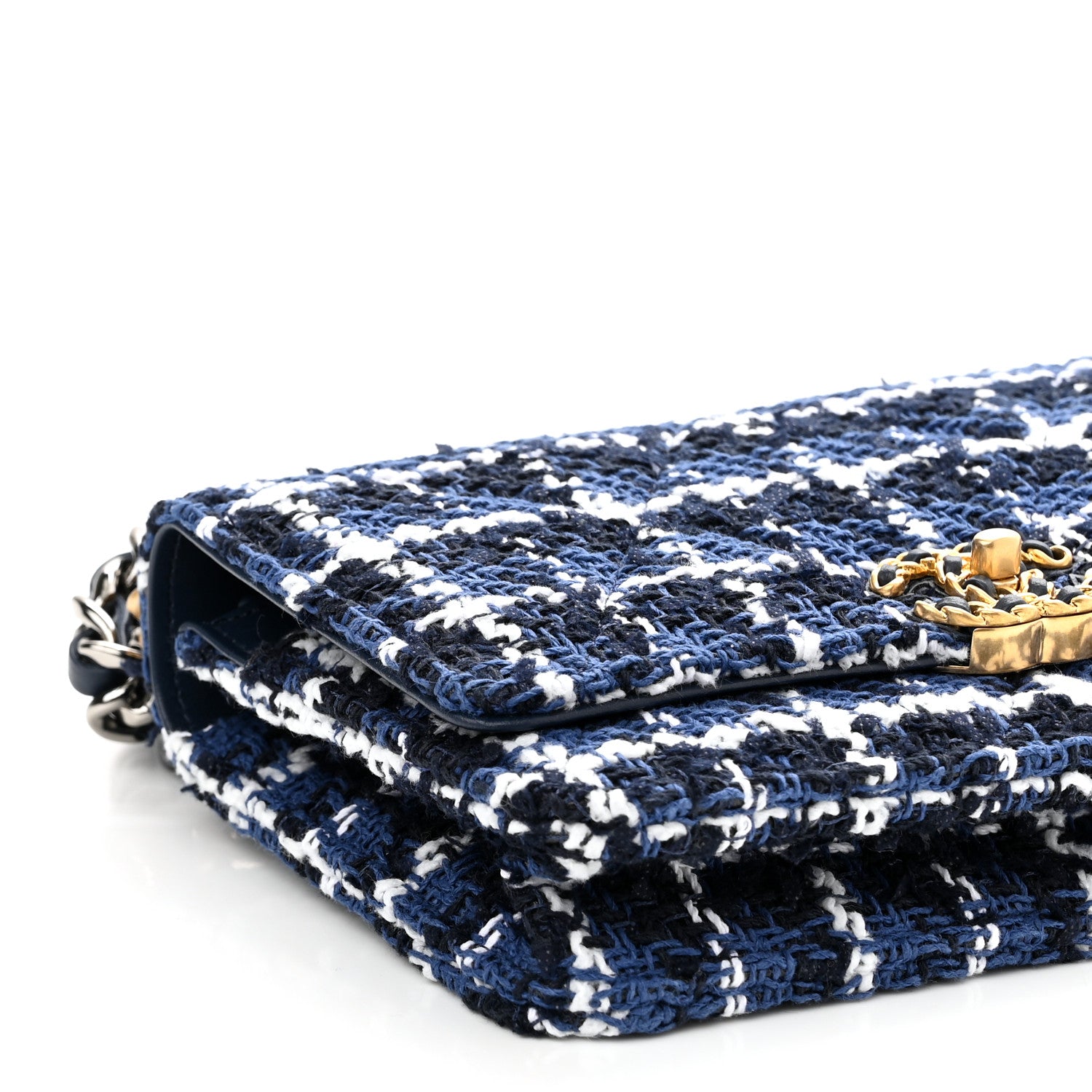 Chanel Tweed Quilted Chanel 19 Wallet On Chain WOC Blue White Navy Blue 10 of 12
