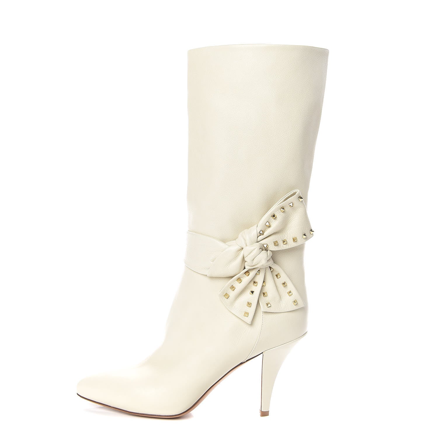 Valentino Garavani Nappa Side Bow Rockstud Boots 37.5 Ivory 1 of 11