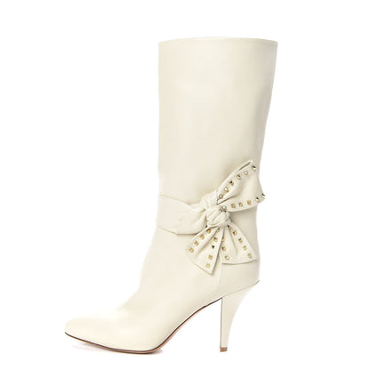 Valentino Garavani Nappa Side Bow Rockstud Boots 37.5 Ivory 1 of 11