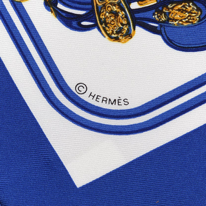 Hermes Silk Brides de Gala Nano Scarf 20 Bleu Vif White Or 3 of 4