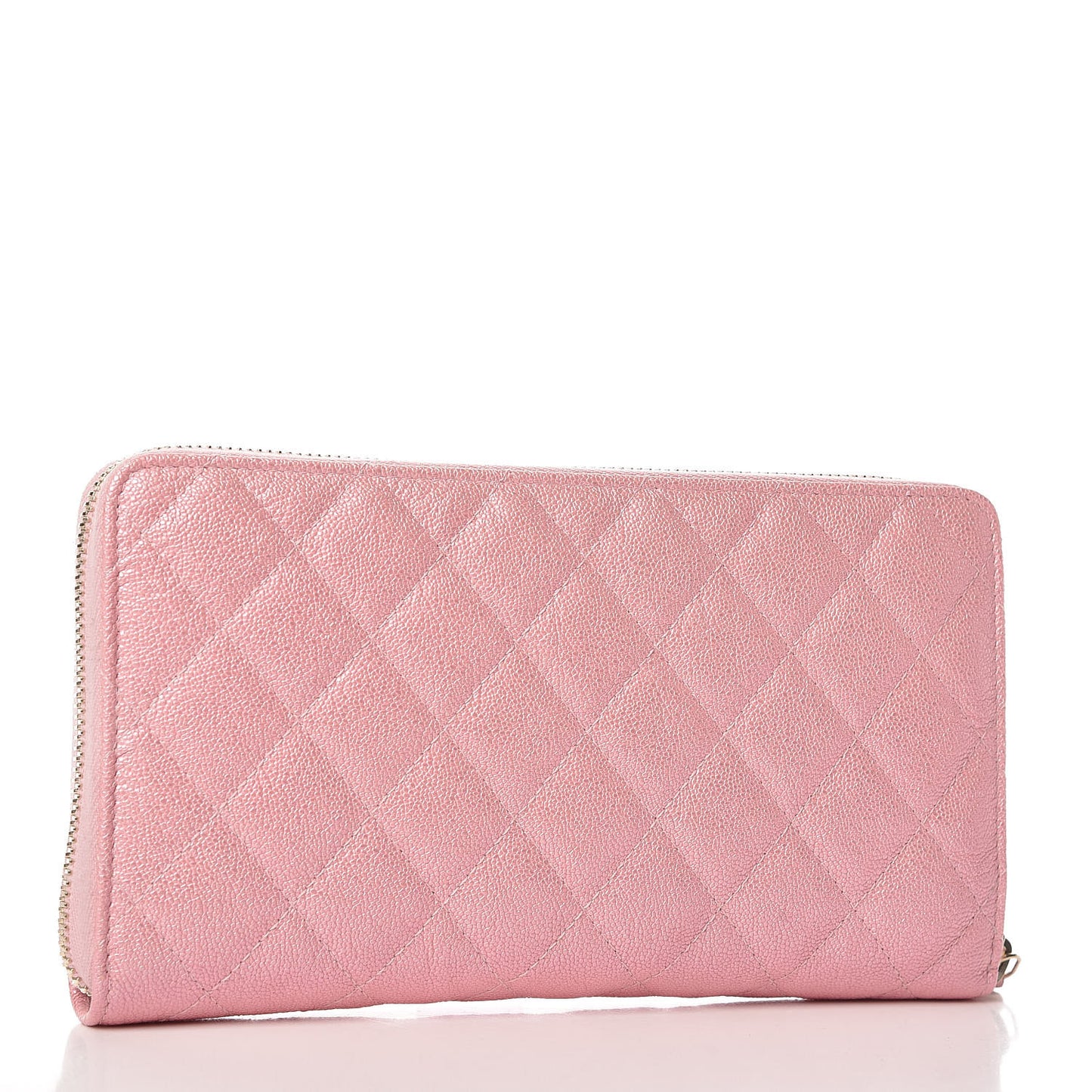 Iridescent Caviar Quilted Large Zip Around Organizer Wallet Pink