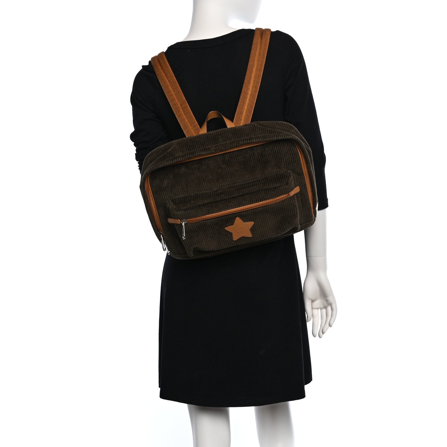 Gucci Calfskin Corduroy Childrens Interlocking G Star Patch Backpack Brown 2 of 9