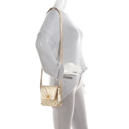 Chanel Metallic Lambskin Chevron Quilted Mini Square Flap Gold 9 of 16