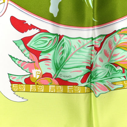 Hermes Silk Aloha Scarf 140 Jaune Chartreuse Vert Rose 4 of 5